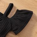 2pcs Baby Girl Black Ribbed Cold Shoulder Short-sleeve Crop Top and Plaid Flared Pants Set Black image 5