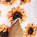 2pcs Baby Girl All Over Sunflower Floral Print Ribbed Spaghetti Strap Crop Top and Flared Pants Set Ginger