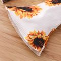 2pcs Baby Girl All Over Sunflower Floral Print Ribbed Spaghetti Strap Crop Top and Flared Pants Set Ginger