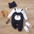 2pcs Baby Boy 95% Cotton Long-sleeve Faux-two Cartoon Panda Jumpsuit with Hat Set Royal Blue image 3