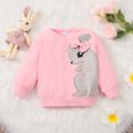 Baby Girl Embroidered Fuzzy Rabbit Bow Front Long-sleeve Pullover Sweatshirt Pink