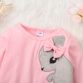 Baby Girl Embroidered Fuzzy Rabbit Bow Front Long-sleeve Pullover Sweatshirt Pink