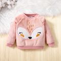 2pcs Baby Girl Fox Ears Design Embroidered Fleece Long-sleeve Pullover and Pants Set Pink image 4