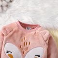 2pcs Baby Girl Fox Ears Design Embroidered Fleece Long-sleeve Pullover and Pants Set Pink image 5