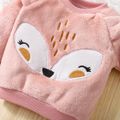 2pcs Baby Girl Fox Ears Design Embroidered Fleece Long-sleeve Pullover and Pants Set Pink