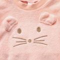 2pcs Toddler Girl/Boy Playful Animal Embroidered Flannel Fleece Sweatshirt and Pants Set Light Pink
