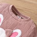 2pcs Baby Girl Rabbit Graphic Pink Cable Knit Long-sleeve Top & Skirt Set Dark Pink image 4