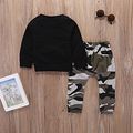 2pcs Letter and Camouflage Print Long-sleeve Baby Set Black