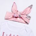 3pcs Baby Girl 95% Cotton Long-sleeve Letter Print Romper and Floral Print Pants with Headband Set White
