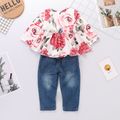 2pcs Floral Print Ruffle Decor Long-sleeve Baby Set Multi-color
