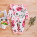 Floral Print Ruffled Long-sleeve Baby Jumpsuit Pink