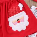 3-piece Baby Girl Christmas Santa Embroidery Long-sleeve Top and Pants with Headband Set  Color block