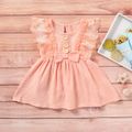 Baby Girl 95% Cotton Crepe Sleeveless Lace Bowknot Button Dress Pink