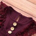 Baby Girl 95% Cotton Crepe Sleeveless Lace Bowknot Button Dress Burgundy