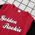 'Golden rookie' Color Block Letter Print Tee and Shorts Athleisure Set for Toddlers / Kids Red image 2
