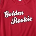 'Golden rookie' Color Block Letter Print Tee and Shorts Athleisure Set for Toddlers / Kids Red image 3