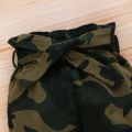 3pcs Baby Girl 95% Cotton Ribbed Ruffle Long-sleeve Romper and Camo Print Pants with Headband Set Army green image 2
