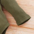 3pcs Baby Girl 95% Cotton Ribbed Ruffle Long-sleeve Romper and Camo Print Pants with Headband Set Army green image 3