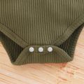 3pcs Baby Girl 95% Cotton Ribbed Ruffle Long-sleeve Romper and Camo Print Pants with Headband Set Army green image 3