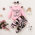 3pcs Letter and Camouflage Print Long-sleeve Pink Baby Set Pink