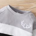 2-piece Baby Boy Deer Antlers Embroidery Colorblock Pullover Sweatshirt and Elasticized Pants Set Grey