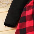Black Splicing Red Plaid Print Ruffle Button Down Long-sleeve Baby Dress Black