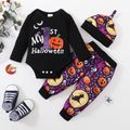 Baby 3pcs Halloween Letter Pumpkin and Wizard Print Long-sleeve Set Black