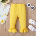 Baby Girl Solid Ribbed Stretchy Bell Bottom Flared Pants Leggings Yellow image 1