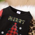 Baby 2pcs Christmas Tree Leopard and Plaid Print Long-sleeve Set Black