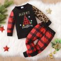 Baby 2pcs Christmas Tree Leopard and Plaid Print Long-sleeve Set Black