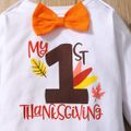 Baby 3pcs Thanksgiving Day Letter Print Bow Tie Long-sleeve Romper Set White