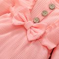 2pcs Baby Girl 95% Cotton Ribbed Long-sleeve Ruffle Bowknot Button Jumpsuit with Headband Set Pink image 2