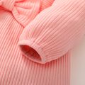 2pcs Baby Girl 95% Cotton Ribbed Long-sleeve Ruffle Bowknot Button Jumpsuit with Headband Set Pink image 5