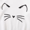 فتاة طفل القط طباعة تصميم الأذن هوديي الصلبة قميص من النوع الثقيل أبيض