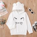 Kid Girl Cat Print Ear Design Solid Hoodie Sweatshirt White