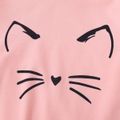 Kid Girl Cat Print Ear Design Solid Hoodie Sweatshirt/ 100% Cotton Elastic Denim Leggings Pink image 2