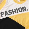 2-piece Kid Boy Letter Print Colorblock Pullover and Elasticized Stripe Pants Set Yellow