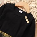 Toddler Girl Button Decor Long-sleeve Black Top and 100% Cotton Plaid Skirt Set Orange image 4