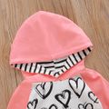 2pcs Heart and Striped Print Hooded Long-sleeve Pink Baby Set Pink image 4