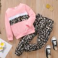 2-piece Toddler Girl Leopard Print Colorblock Pullover and Pants Set Pink