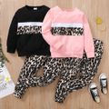 2-piece Toddler Girl Leopard Print Colorblock Pullover and Pants Set Pink