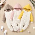 Baby Boy/Girl Colorblock Long-sleeve Hooded Cotton Jumpsuit Pink