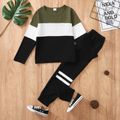 2-piece Kid Boy Colorblock Long-sleeve Top and Striped Pants Set Green