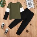 2-piece Kid Boy Colorblock Long-sleeve Top and Striped Pants Set Green image 3