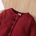 2pcs Baby Girl Solid Waffle Cotton Long-sleeve Ruffle Zip Jumpsuit Set Red