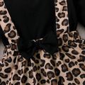 Baby Girl Leopard Splicing Black Cotton Ruffle Long-sleeve Faux-two Romper Dress Black image 4