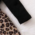 Baby Girl Leopard Splicing Black Cotton Ruffle Long-sleeve Faux-two Romper Dress Black image 5