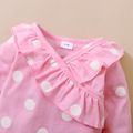 3-piece Baby Girl Polka dots Ruffled Long-sleeve Romper, Paperbag Pants and Headband Set Pink