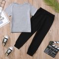 2-piece Kid Boy Colorblock Casual T-shirt and Striped Elasticized Pants Casual Sporty Set Light Grey