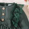2pcs Lace Splicing Cotton Crepe Baby Solid Long-sleeve  Dress Set Green image 3